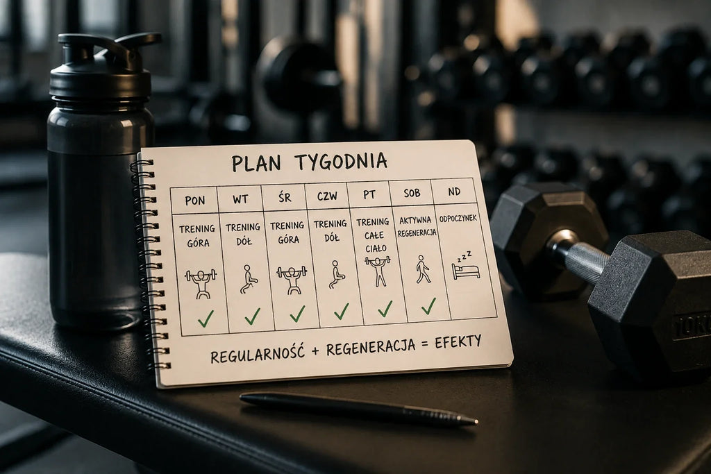 Plan treningowy pokazujący ile razy w tygodniu ćwiczyć na siłowni